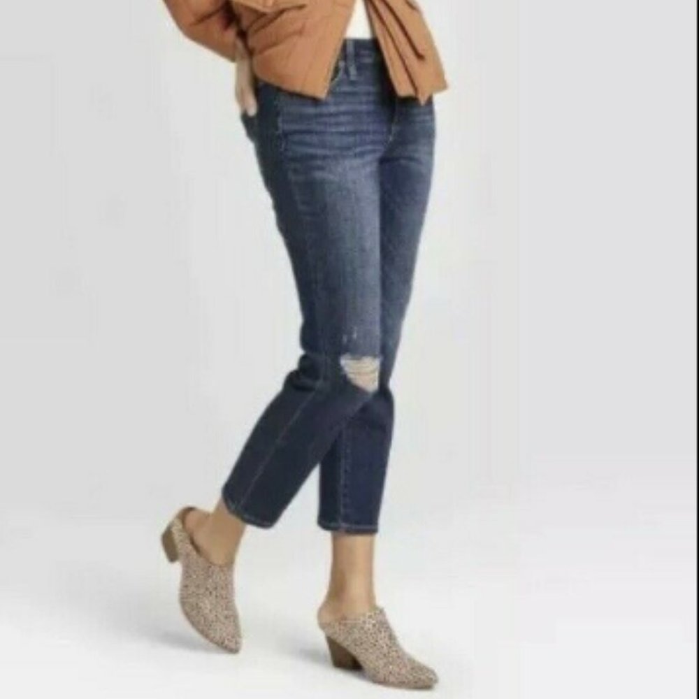 NWT New Women's High-Rise Straight Cropped Jeans Universal Thread Dark Wash 2